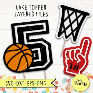 Basketball 5. Geburtstag SVG, Basketball Cake Topper svg, Dekoration Basketball Topper svg, Party, Korb svg, Nummer 1 svg, Basketball svg