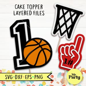 Basket-ball 1er anniversaire SVG, svg de gâteau de basket-ball, décoration de basket-ball svg, fête, panier svg, svg numéro 1, svg de basket-ball