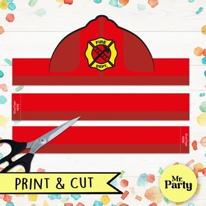 Fireman hat paper crown, Printable Fireman hat, Fireman hat party, printable and colorable pdf, Fireman costume, Kid Craft Fireman pdf