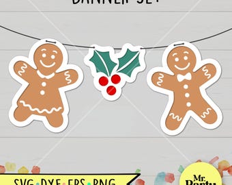 Gingerbread man Garland SVG, Christmas Banner svg, holly berry svg, Candy Garland SVG, Cardstock Christmas Garland svg, Gingerbread girl Svg