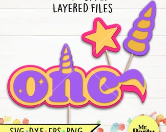One Unicorn birthday SVG, 1st Unicorn cake topper svg, decoration Unicorn topper, Party svg, One Birthday shirt svg, Unicorn svg, Star svg