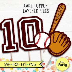 Baseball 10. Geburtstag SVG, Baseball Cake Topper svg, Dekoration Baseball Topper svg, Party svg, 10