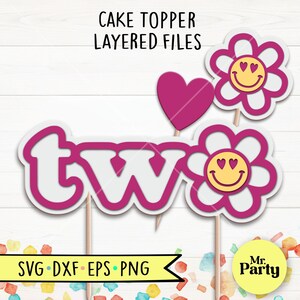 Lachende bloem TWEE svg, DIY-feestdecoratie, Daisy topper svg, lachende topper svg, partij svg, verjaardag svg, Cricut, snijbestanden silhouet