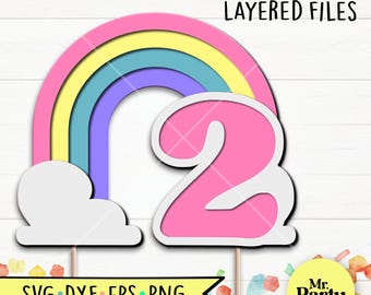Rainbow cake topper 2nd birthday SVG, DIY party decoration, Rainbow topper svg, Party svg, Birthday svg, Cricut, silhouette cut files
