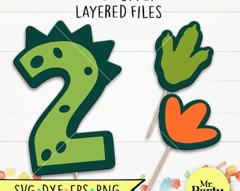 Dino 2° compleanno SVG, Dino cake topper svg, decorazione, Dinosaur topper svg, Festa svg, due magliette di compleanno svg, impronta di dinosauro svg