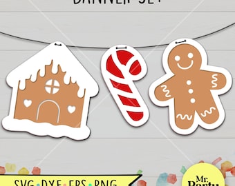 Christmas Banner svg, Candy Garland SVG, Gingerbread house Garland SVG, Cardstock Christmas Garland svg, Gingerbread Svg, Christmas party
