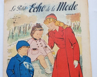 Le Petit Echo de la Mode November 1948 French Fashion and Lifestyle Magazine for Fashion Students, Paper Crafts, Research or Framing