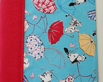 A5 Fabric Cover with Hardback Notebook, Reusable, UK Seller - Raining Cats