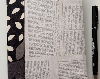 A5 Fabric Cover with Hardback Notebook, Reusable, UK Seller - Vintage Dictionary