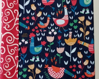 A5 Fabric Cover with Hardback Notebook, Reusable, UK Seller - Cheerful Chickens
