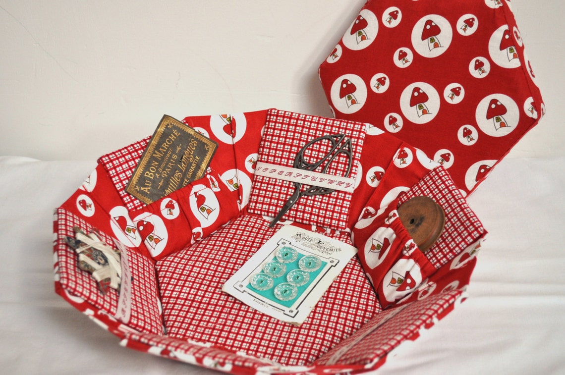 Hexagonal Sewing Box Hand Made Fabric Covered Cartonnage Etsy