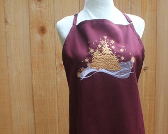 Gilded Christmas Apron Crimson Red