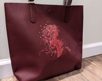 Crimson and Pink Silhouette Tote Bag Purse Faux Leather