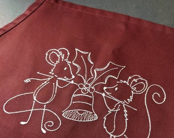 Christmas Mice Crimson Red Apron