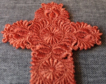 Ornate Cross Lace Bookmark Bronze Embroidery