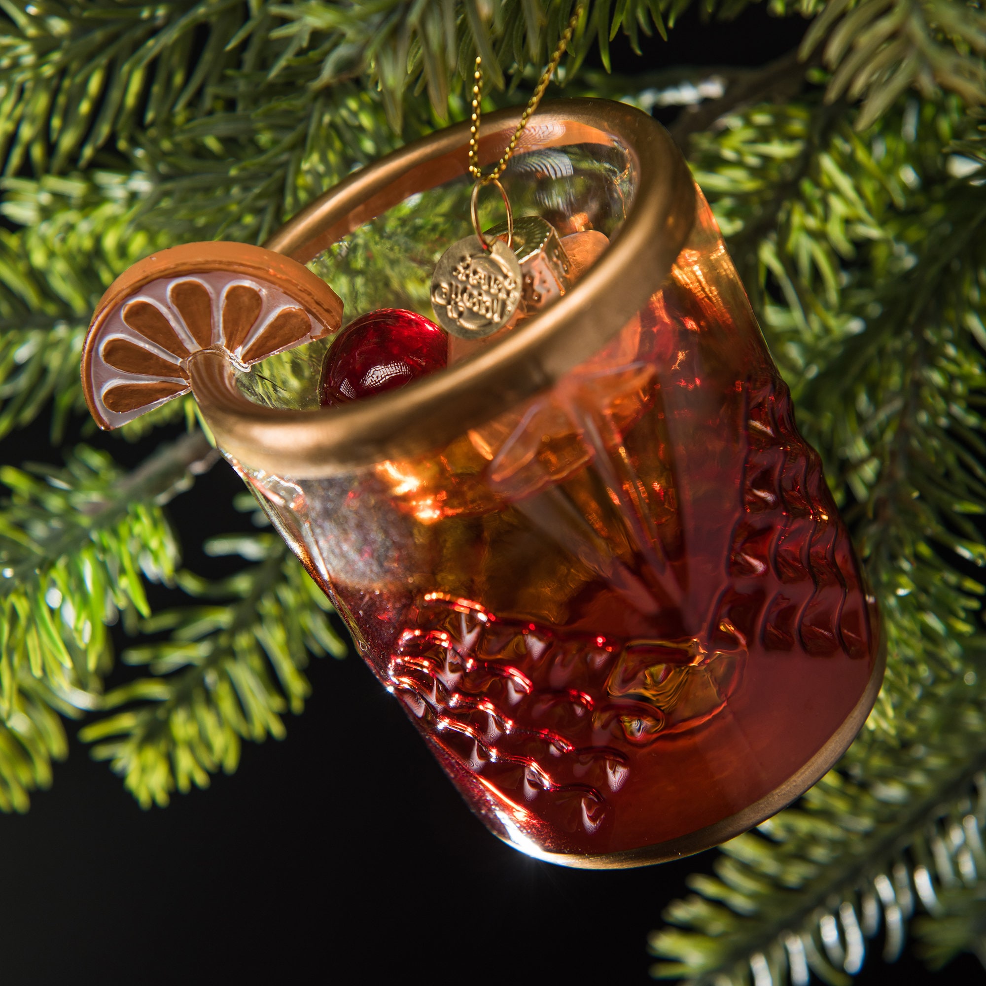 Old Fashioned - Whiskey Cocktail Christmas Ornament - Holiday Gift - Whiskey Lover Gift - Handblown Glass Decoration