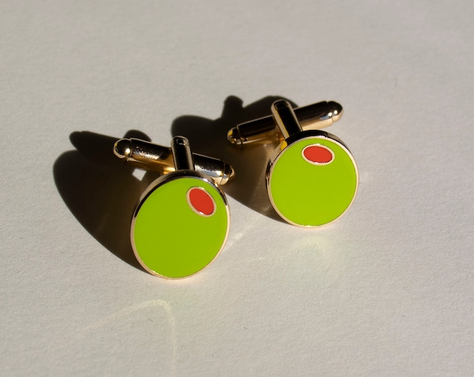 Enamel Olive Cufflinks: Martini Lover Gift