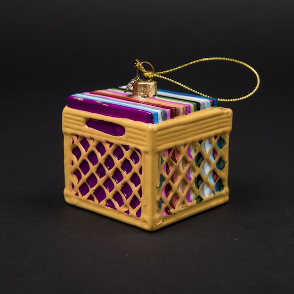 Handblown Glass Record Crate Christmas Ornament: Music Lover Gift