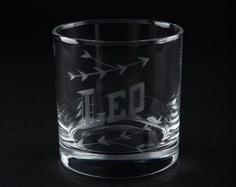 Hand Engraved Leo Glass - Zodiac / Astrology