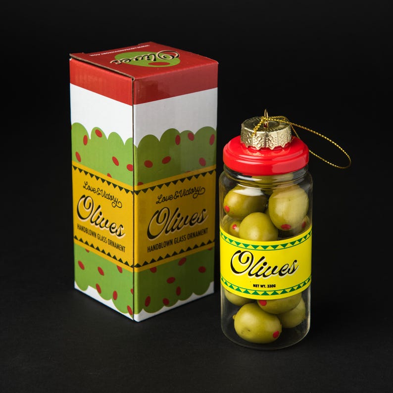 Love & Victory Glass Jar of Olives Christmas Ornament - Thumbnail 2