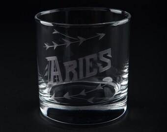 Hand Engraved Aries Glass - Zodiac / Astrology