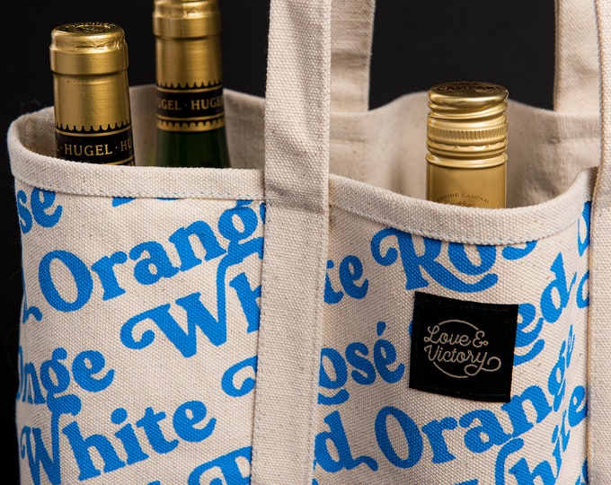 Wine Bottle Tote: Silkscreened Cotton Canvas, Holds 6 Bottles