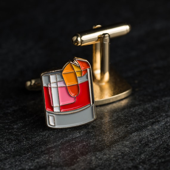Enamel Negroni Cocktail Cufflinks: Groomsmen Gift