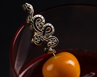 Palillos de cóctel con forma de serpiente dorada - Agitadores de bebidas esmaltados, juego de 4