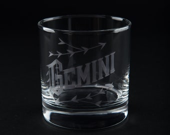 Hand Engraved Gemini Glass - Zodiac / Astrology