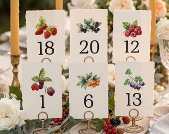 Berries Table Number Cards: Fruit Theme Party,5x7 (PDF Format) 20 Flat Style, Assorted Design