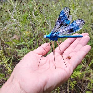 Royal blue damselfly/ dragonfly ornament with glass eyes . indoors or outdoor,handmade in USA