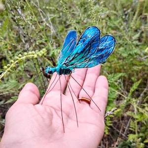 Ocean blues damselfly / dragonfly ornament with glass eyes . indoors or outdoor,handmade in USA