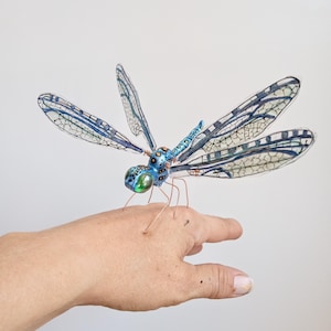 Happy Blue Dragonfly Hand made Ornament, glass eyes