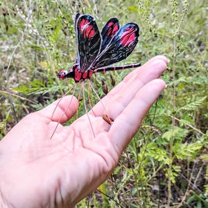 Handmade Black and Red Damselfly Ornament: Bendable Wings, Glass Eyes