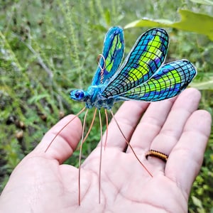 Handmade Colorburst Damselfly Ornament: Glass Eyes, Bendable Wings