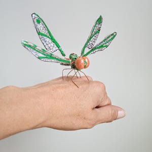 Mini Emerald Green Dragonfly , Handmade ornament baubble statue