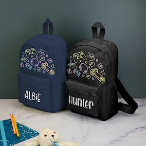Sac à dos personnalisé néon pour enfants avec nom au choix cartable pour console de jeux vidéo avec bretelles réglables