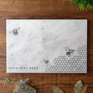 Personalised Bee Solid Marble Chopping Board Custom Printed Serving Board
