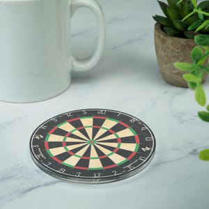 Dart Board Coaster - Printed Acrylic Drinks Coaster - Novelty Coaster Gift