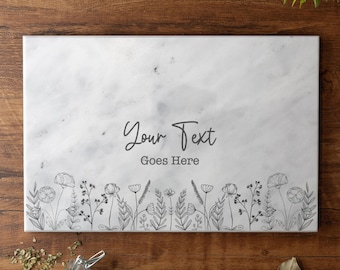 Tabla de cortar de mármol macizo con flores silvestres personalizada Tabla de servir con impresión personalizada