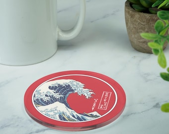 Japanese Style Coasters Printed Acrylic Drinks Coaster Great Wave Novelty Coaster Gift