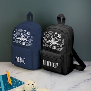Sac à dos personnalisé fusée spatiale pour enfants avec nom au choix couleurs cartable astronaute planètes avec bretelles réglables