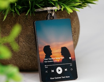 Llavero con canción, álbum personalizado, llavero con foto completa, para novio, novia, San Valentín, cumpleaños, boda, Navidad
