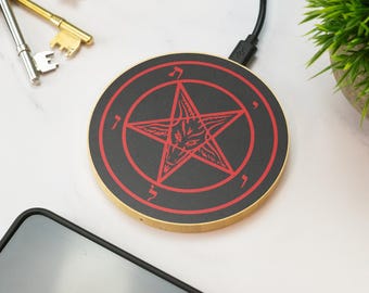 Baphomet Wireless Phone Charger Wooden Printed Cell Phone Gift