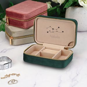 Portagioie in velluto da viaggio con costellazione zodiacale personalizzata, personalizzato con nome, scelta di colori, portagioie, festa, compleanno, segno zodiacale