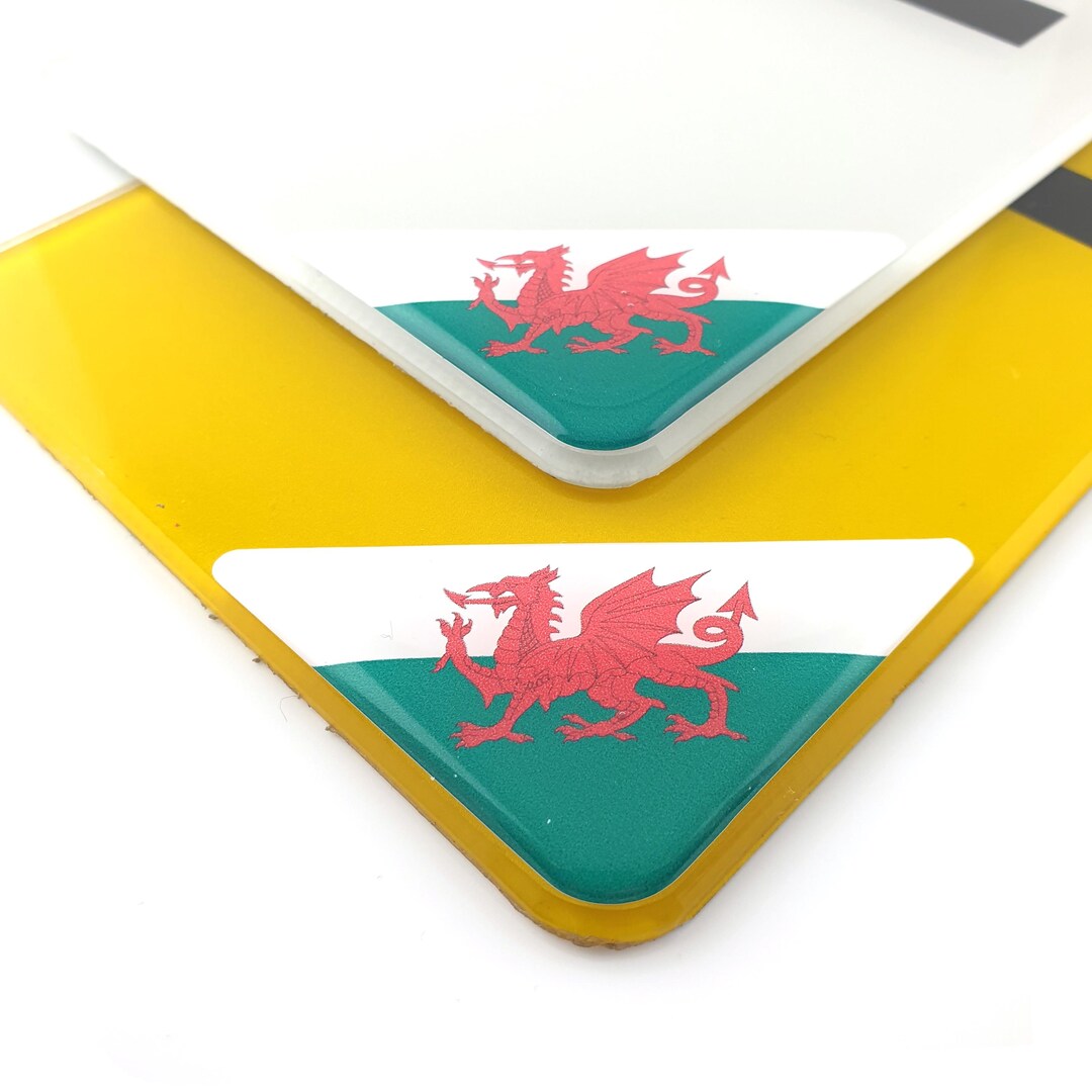 Domed Wales Flag Gel Stickers – 39mm High Gloss, GB Vehicle Number Plate Badges