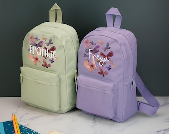 Personalised Butterfly Kids Backpack Custom with Name Choice of Colours Butterflies School Bag with Adjustable Straps