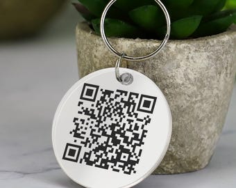 Portachiavi rotondo con codice QR, link e testo personalizzati scansionabili, link personalizzati per siti Web aziendali di streaming video sui social media