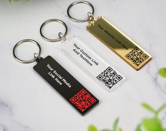 Portachiavi con codice QR, link e testo personalizzati scansionabili, link personalizzati per lo streaming video sui social media, siti Web aziendali