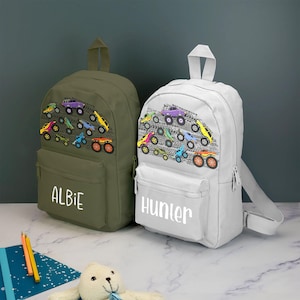 Sac à dos personnalisé Monster Trucks pour enfants avec nom au choix cartable de motocross avec bretelles réglables